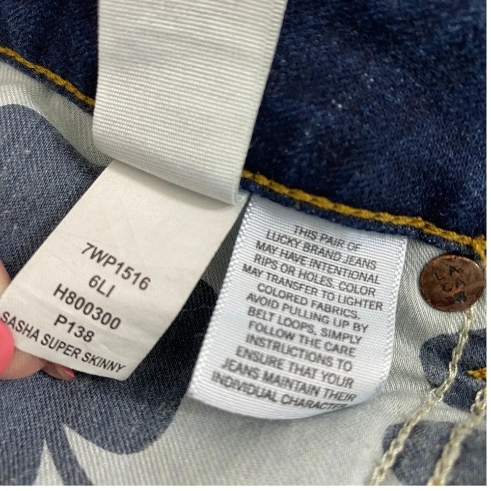 Lucky Brand Sasha Super Skinny Jeans Womens 8‎ Low Rise Dark Wash Denim Stretch